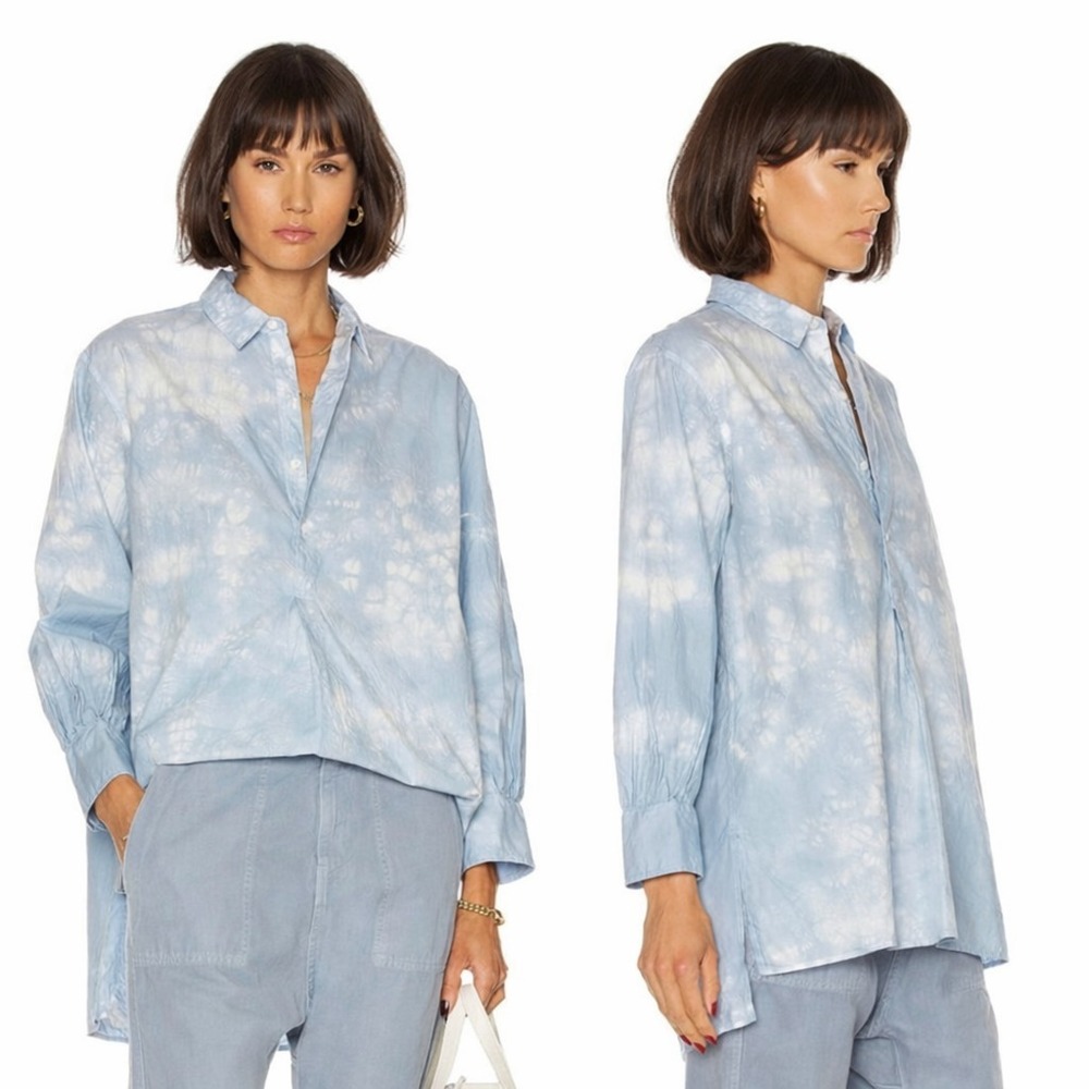 NILI LOTAN New Ambrose Tunic Top Collared Light Blue Tie Dye USA Made‎ XS W154TD